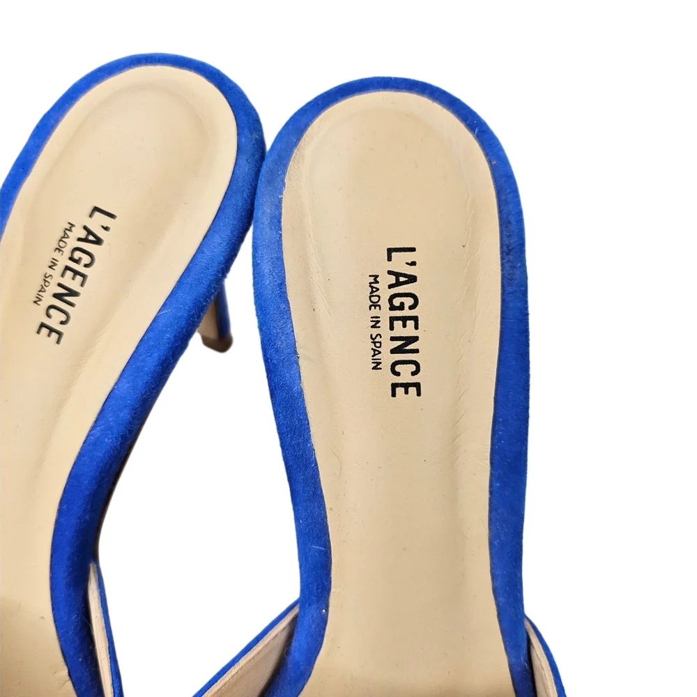 L'AGENCE Lolita II Stiletto Mules In Royal Blue Suede - Picture 4 of 10